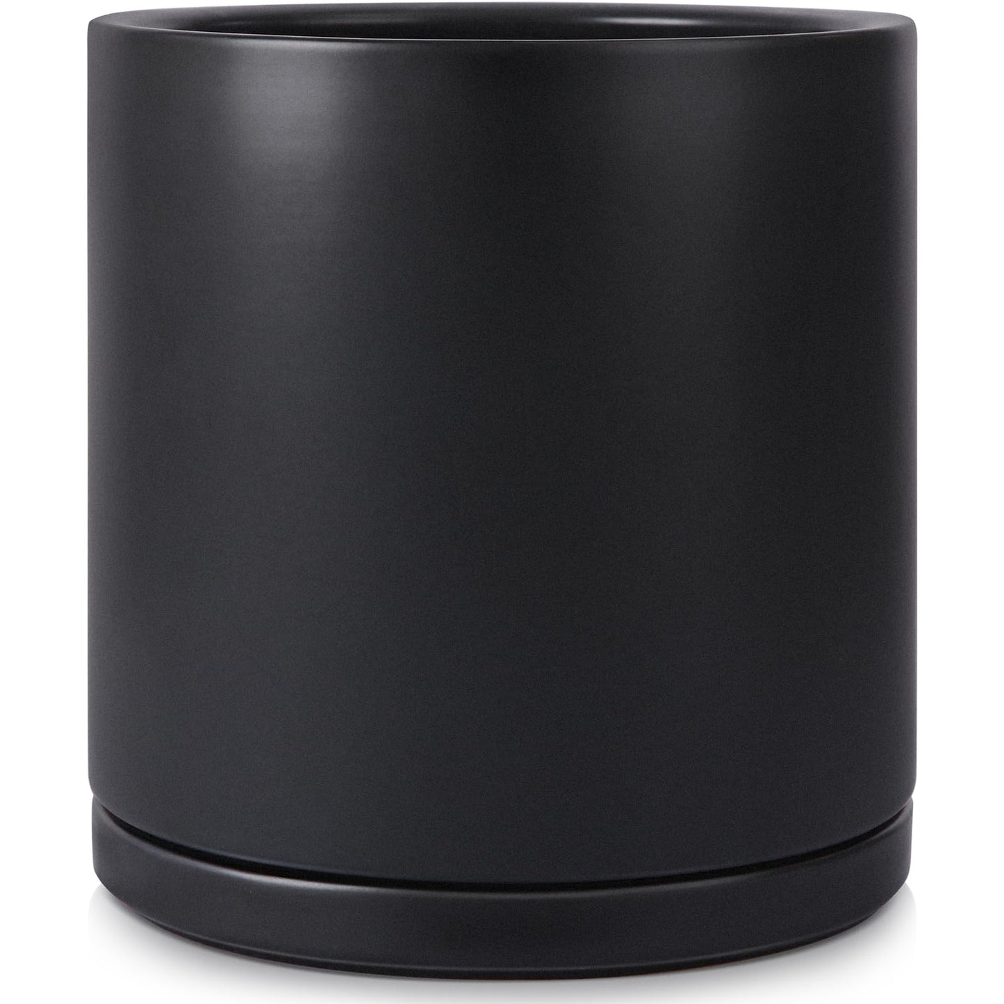 Kazeila Plant Pots Ceramic Planter for Indoor Outdoor Plants Flowers 10 Inch Matte Black Large Cylinder Flower Pot with Saucer and Drainage Hole,Glazed Finish Interior and Exterior