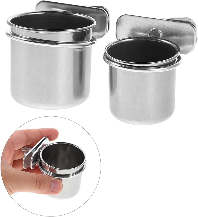 2pcs Stainless Steel Parrot Food Bowl with Clamp Holder, Bird Cage Feeding Coop Cups 4.4cm 5.5cm for Small Birds and Pet Parrots