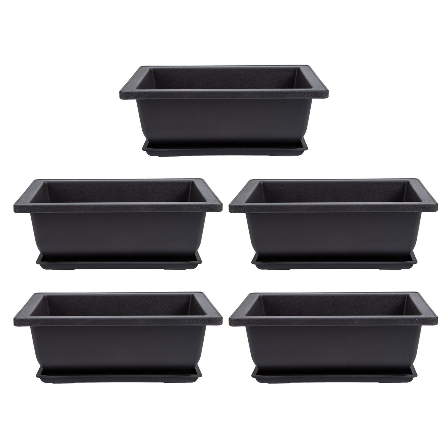 GANAZONO 5Pcs Plastic Bonsai Planters with Drainage Trays 6.49X4.72X2.36In Small Rectangular Flower Pots for Indoor Succulent Plant Growing and Gardening