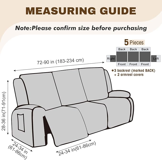 Gennia Recliner Sofa Covers 5 Pieces, Waterproof Sectional Couch Cover Stretch