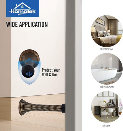 HOMOTEK 30 Pack Spring Door Stopper with Rubber Bumper 3-1/8" Flexible Spring Heavy Duty Wall Door Stop Low Mounted Door Bumper for Home (Antique Brass)