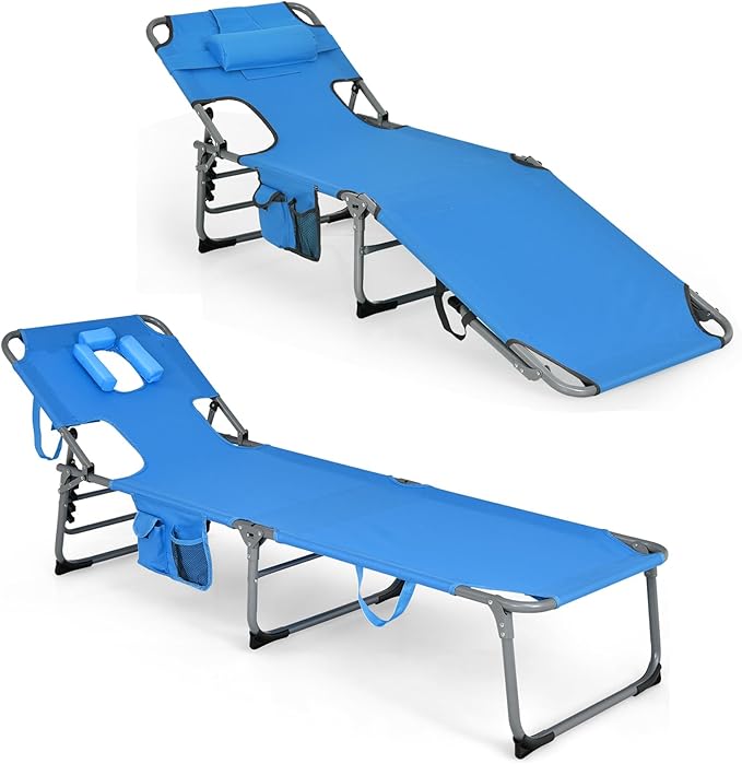 Goplus Tanning Chair, Folding Adjustable Patio Lounge Chair