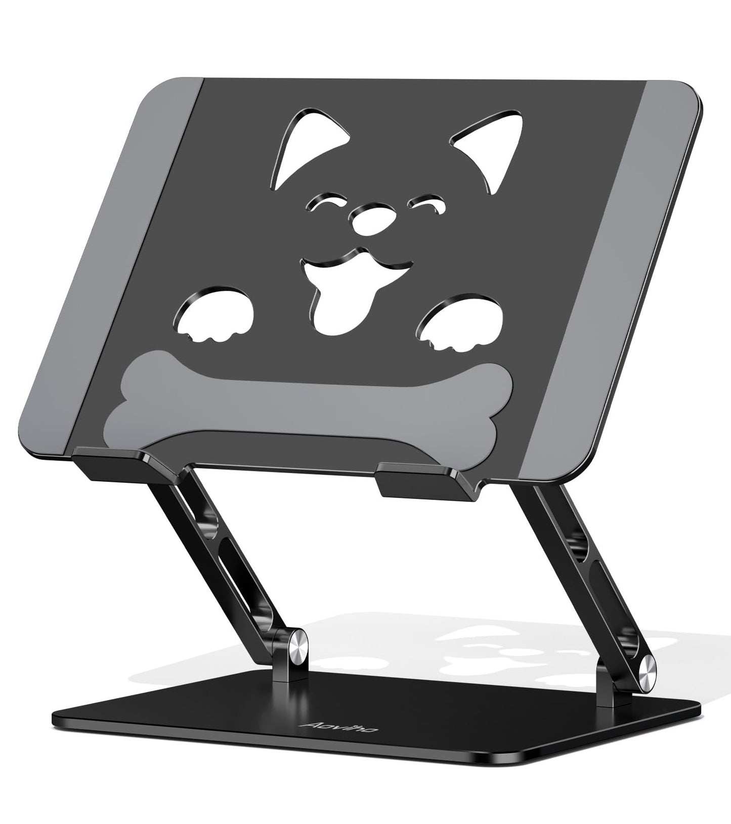 Aoviho Laptop Stand for Desk-Adjustable, Foldable, Portable, Ergonomic Aluminum Notebook Riser with Unique Puppy Cooling Vent, Desk Gift for 10"-17.3" Devices Mac, Dell, HP, Lenovo, Samsung, Black
