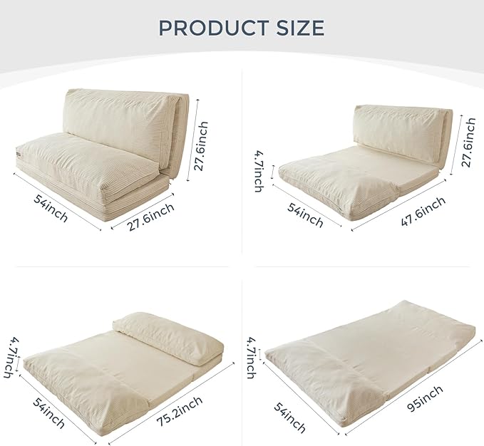 MAXYOYO Folding Sofa Bed, Extra Thick and Long Floor Sofa Convertible Sleeper