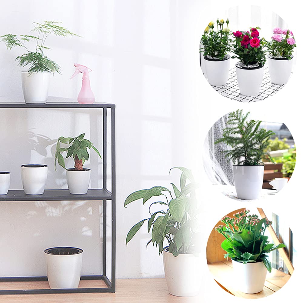 Haawooky 12 PCS Self Watering Plastic Planter,4 Inch Plastic Flower Plant Pot with Inner Pot,Self Watering Planter White Flower Pot for Herbs,Flowers,All House Plants,Succulents