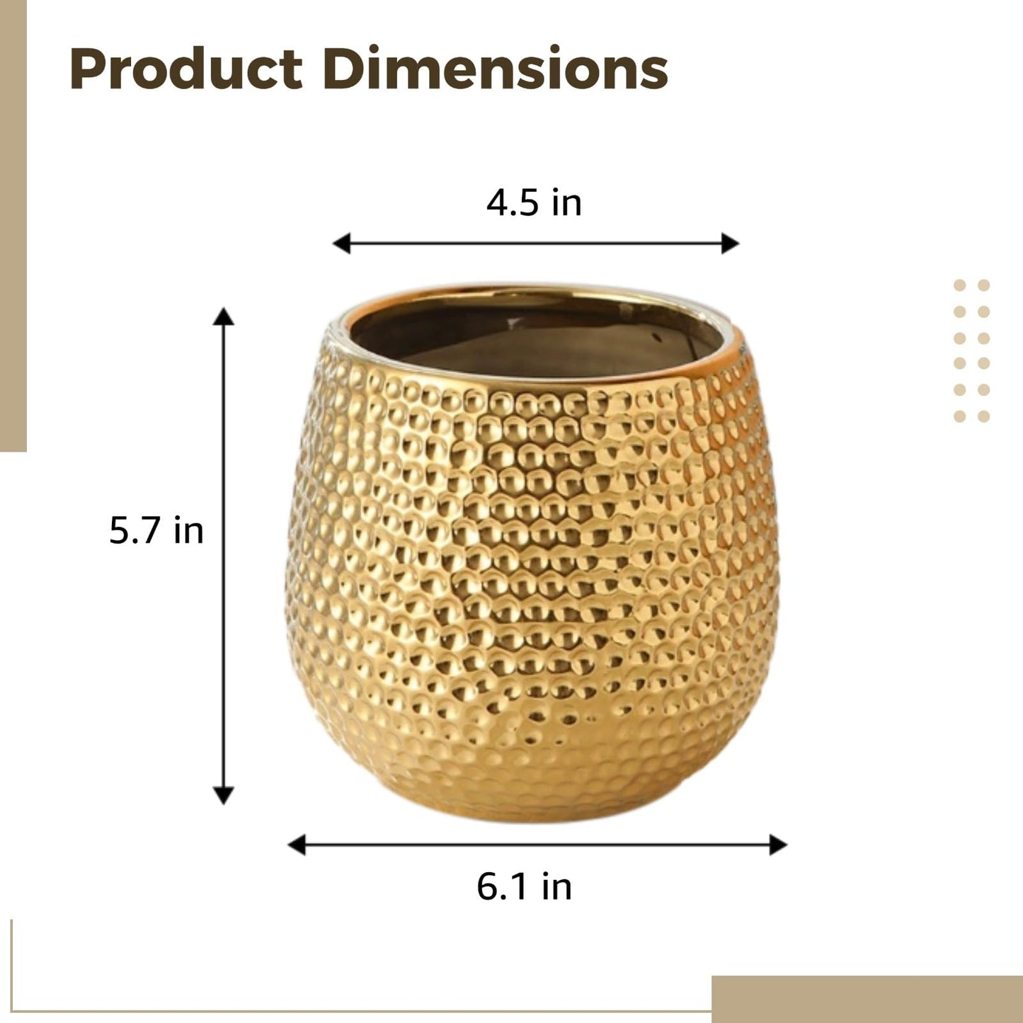 Toyosport 6 Inch Golden Plant Pot, Small Succulent Planter for Indoor Plants, Tabletop Decorative Flower Pot, Hammered Texture