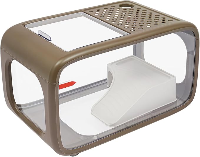 Desktop Fish Tank, 3.2Gal Small Betta Fish & Turtle Tanks, Aquarium Bowl with Detachable Basking Platform, Multi-Functional Areas Aquascape Tanks for Fish Terrapin Frog Shrimp Crab (Brown)