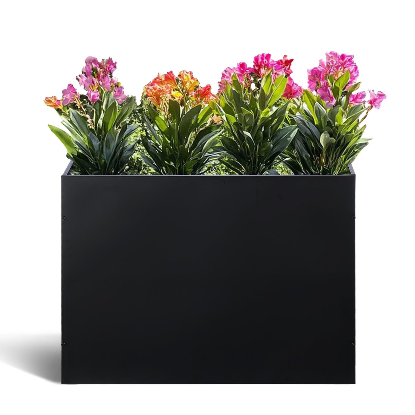 BAYN Metal Rectangular Planter Box Tall Planters for Outdoor Plants Modern Heavy Duty with Drainage Holes for Outside Indoor Patio Deck - Black, 32”x 12”x 24”