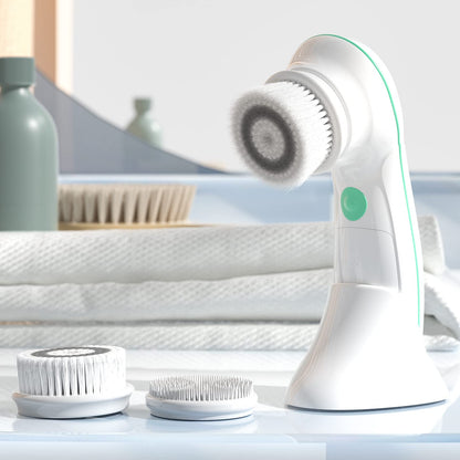 TOUCHBeauty Facial Cleansing Brush Electric, Face Cleansing Brush with Stand, 3 Brush Heads, 2 Speeds, IPX5 Waterproof, Battery-Powered, Suitable for All Skin Types, TB-0759D