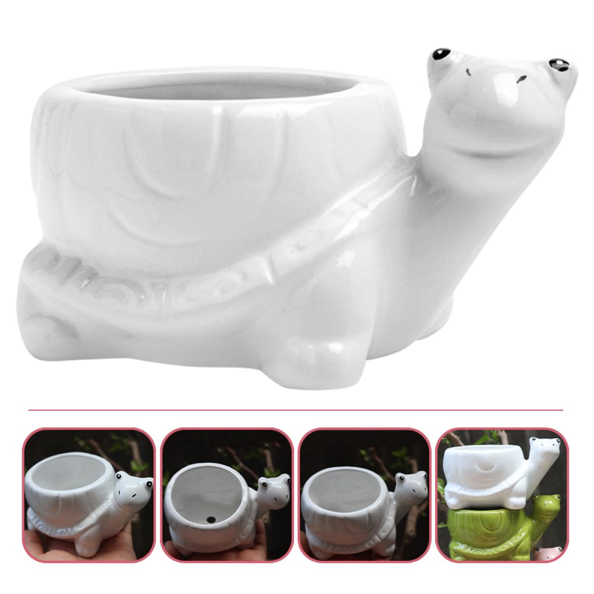 SEWACC Cute Cartoon Turtle Ceramic Flower Pot Succulent Planter for Indoor and Outdoor Plants White Small Decorative Garden Plant Container