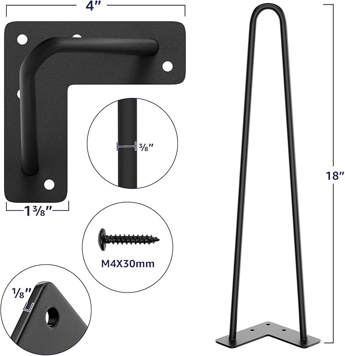 SMARTSTANDARD 18 Inch Heavy Duty Hairpin Furniture Legs, Metal Home DIY Projects