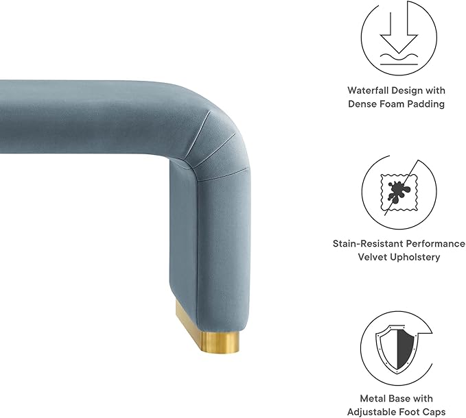 Modway EEI-6734-BRA-CAB Koda Performance Velvet Waterfall Long Bench, Brass