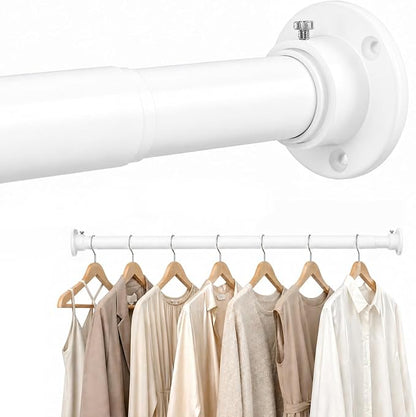 Closet Rod Adjustable 17 to 98 Inch, 1-1/4” Diameter, Closet Rods for Hanging Clothes, Stepless Metal Heavy Duty Hanging Rod for Closet Wardrobes Laundry RV (White)