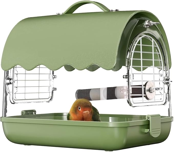 Parrot Cage Aviary, Bird Carrier Backpack with Perch, Transparent Travel Bird Cage Bag with Shade Cover Visible Window for Parrots Budgie Bird Parrot Aviary(Green)