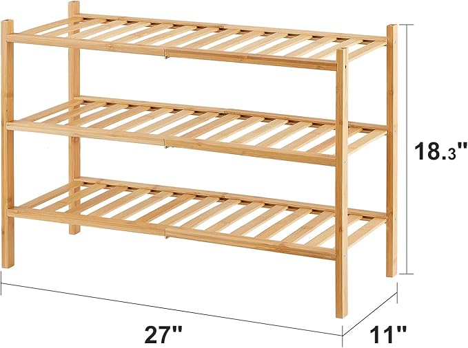 viewcare 3-Tier Free Standing Shoe Racks, Bamboo Wood Shoe Rack