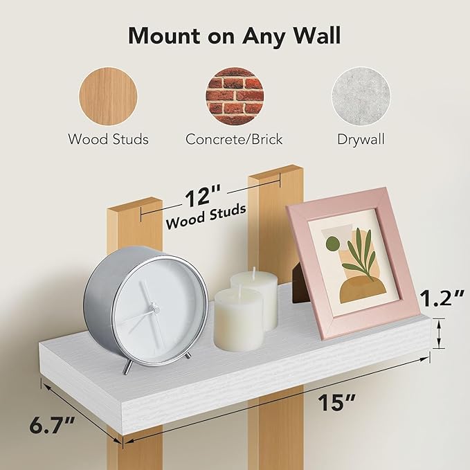 AMADA HOMEFURNISHING Floating Shelves Wall Mounted, 15 x 7 Inch Wall Shelves