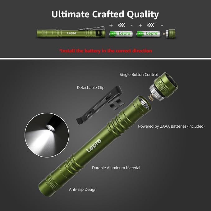Lepro LED Pen Flashlights, Lightweight, Mini, Waterproof Pocket Flashlight with Clip, 2 Pack Small Flashlights for Inspection, Work, Emergency
