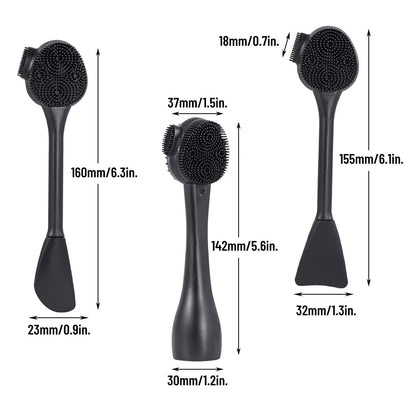 Silicone Facial Cleansing Brush 3 Pack, Beomeen 4 in 1 Handheld Face Scrubber for Deep Gentle Exfoliating, Double-Ended Face Wash Scrub Brush for Face Skincare and Massage (Green)