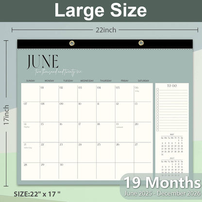 Guasslee Large Desk Calendar 2025-2026, 19-Month Large Hanging Desk/Wall Calendar From 2025 June-2026 December, 17" X 22" School Year Monthly Planner With Thick Paper For Office Home School Organizing