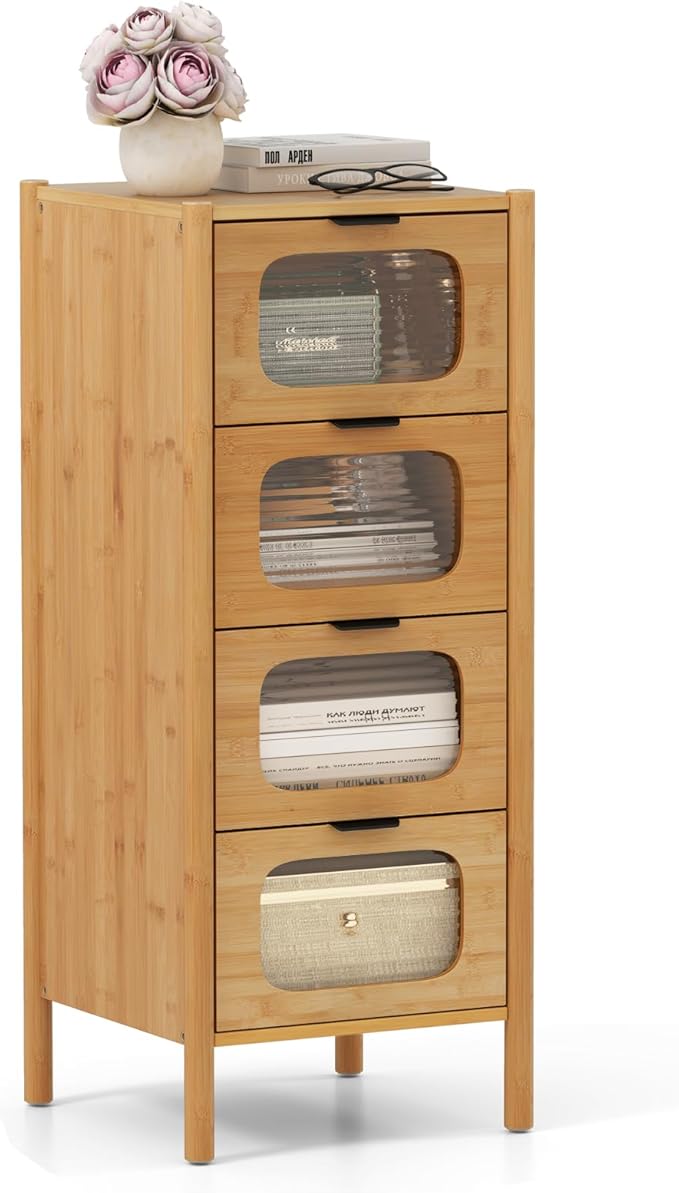Giantex 4 Drawer Storage Cabinet, Bamboo Storage Organizer