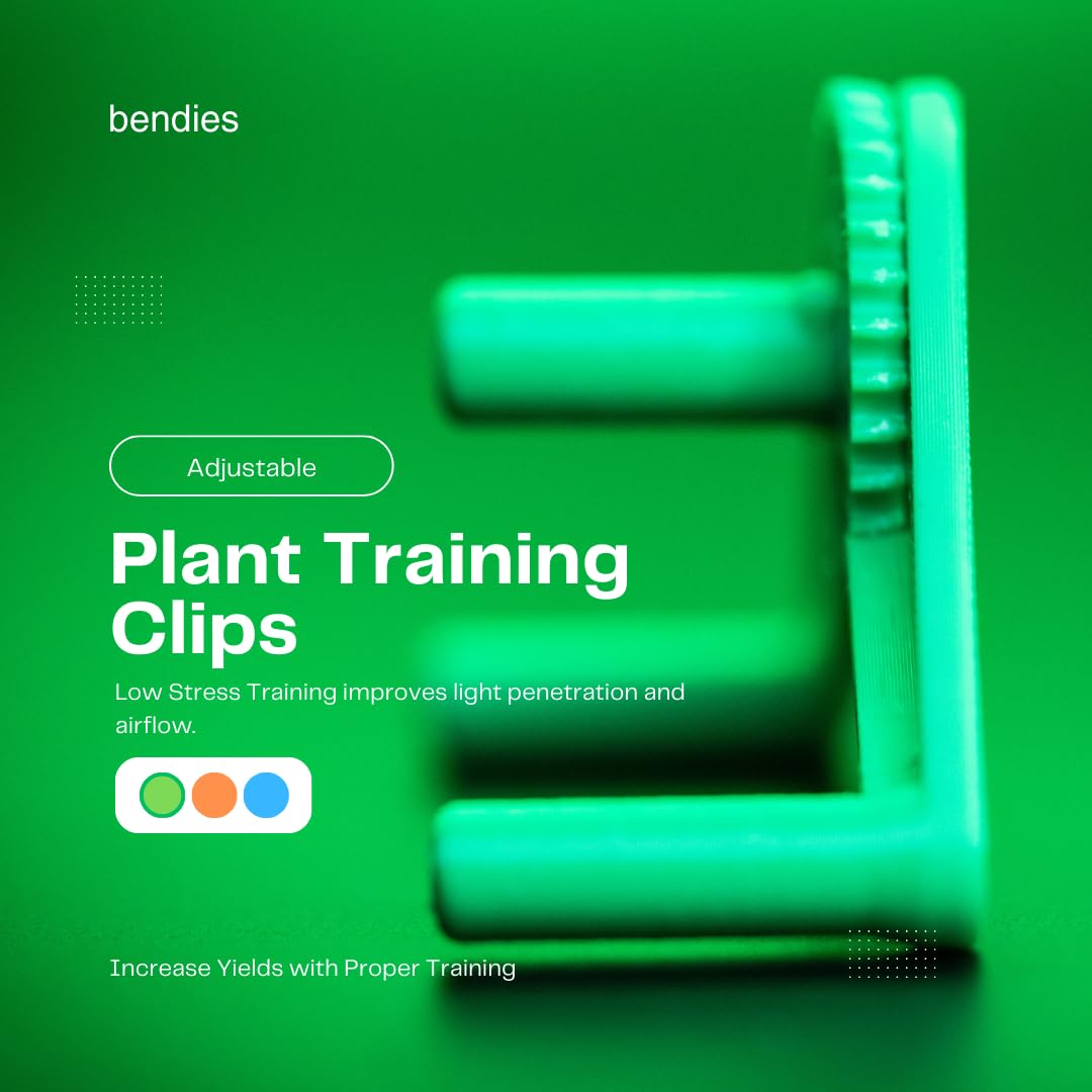 Bendies LST Plant Training Clips 50 Pack Green - v2.0 Adjustable Low Stress Green Support Clips for Stem Bending, Grow Tent, Plant Ties & Gardening Accessories