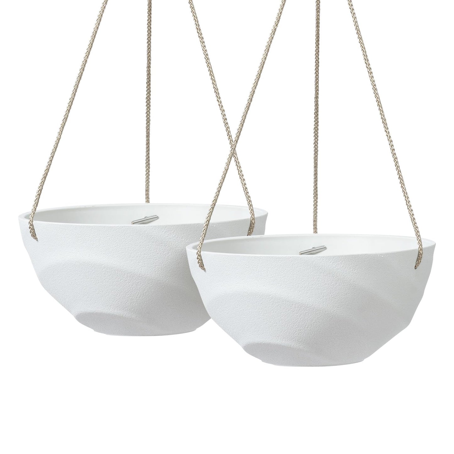 La Jolie Maison 10 Inch Hanging Planters for Indoor Plants, Outdoor Garden Planter Pots with Self-Watering Tray, Eggshell White, Set of 2