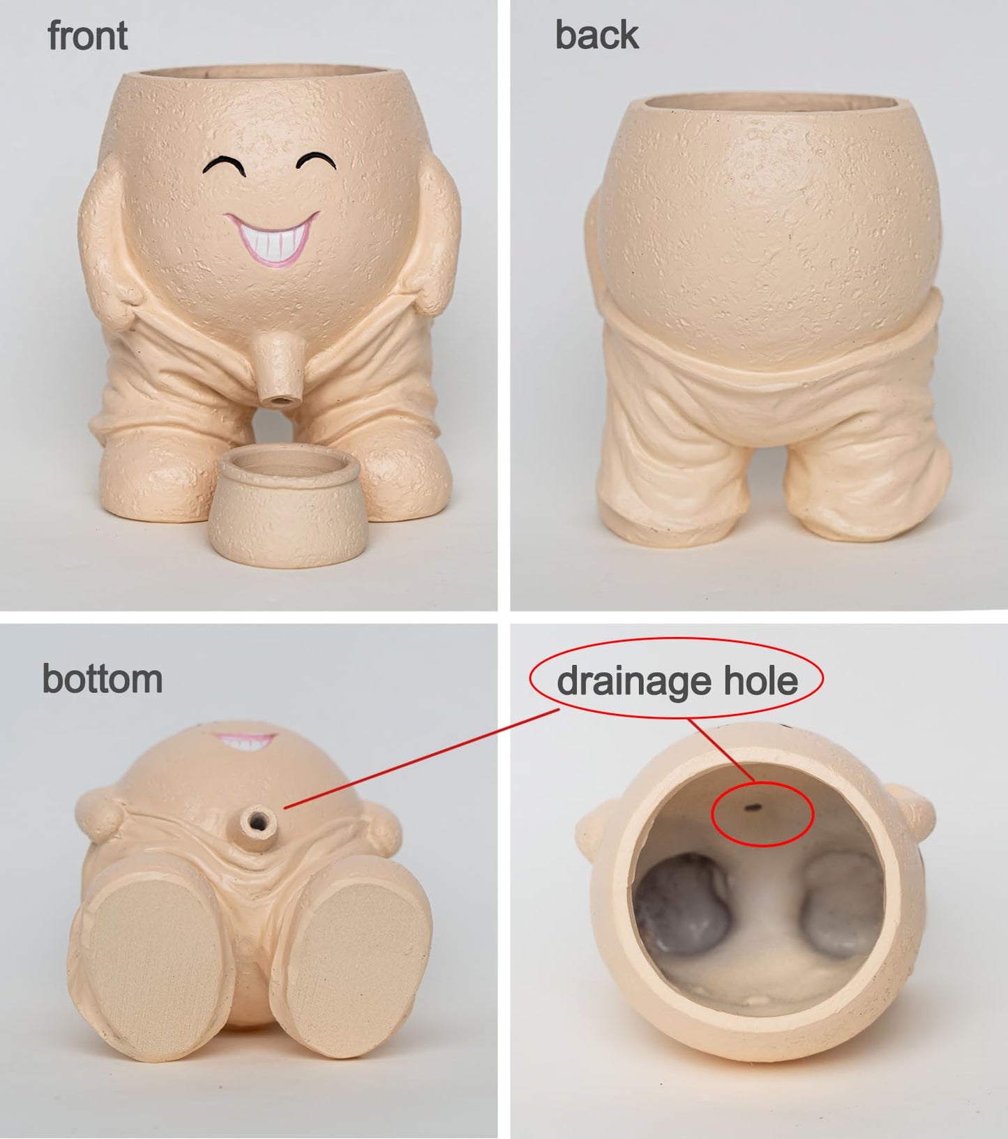 RZOIKZOI Quirky Creative Planter with Smiley Face,Naughty Boy Plant Face Pot with Drainage Hole,for Indoor Outdoor, Christmas, (Naughty Boy,Khaki)