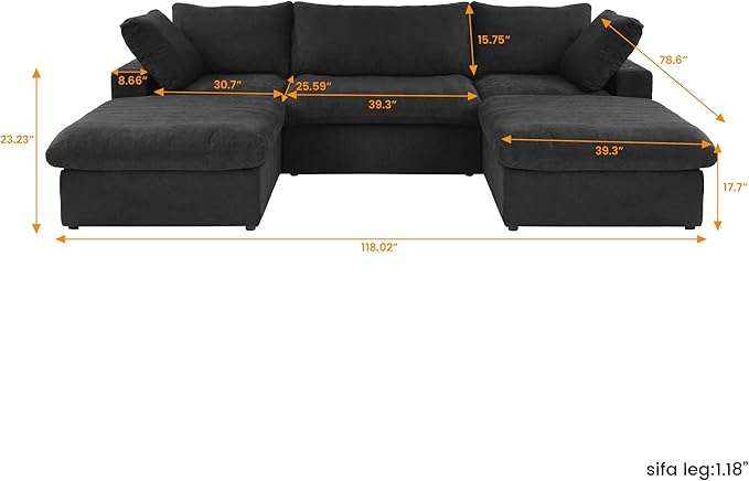 Cloud Modular Sectional Sofa Couch, 120.45" U Shaped Convertible Couches