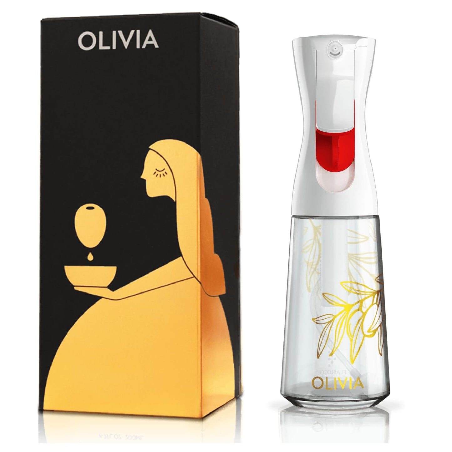 OLIVIA SIGNATURE Advanced Kitchen Oil Sprayer with Flairosol Technology, Fine Mist & Portion Control, Refillable Glass Olive Oil Cooking Spray Bottle for Air Fryer, Salad, BBQ, 200ml (Golden Leaves)