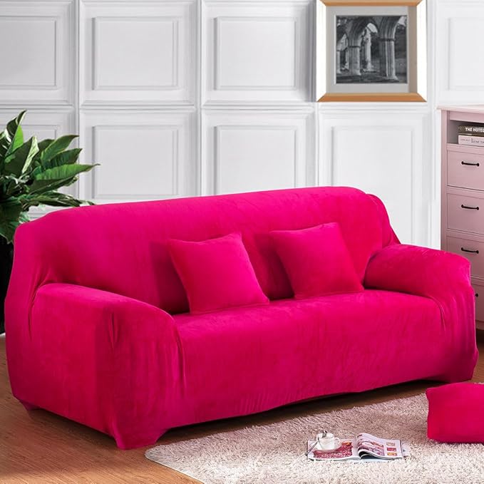 vctops 4 Seater Velvet Plush Stretch Sofa Slipcover 1-Piece Sofa Cover