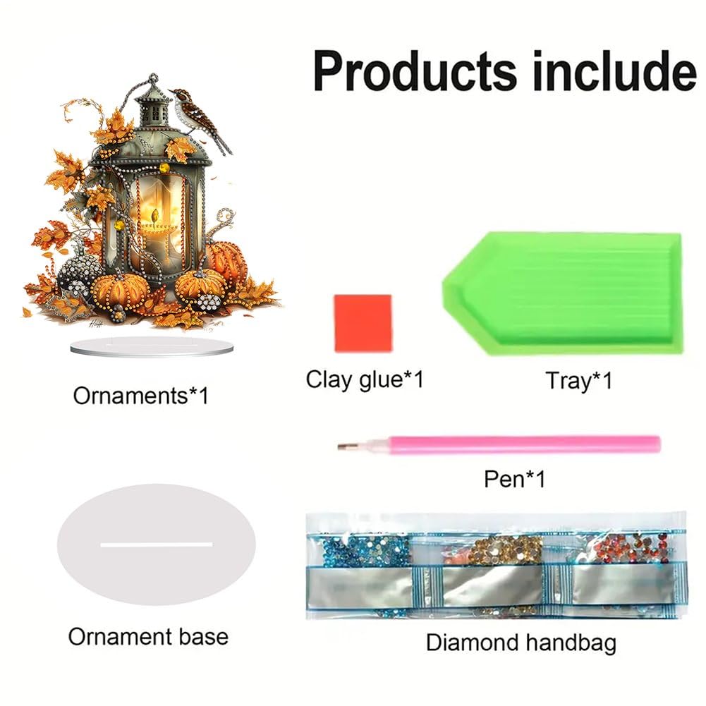 ARTopet DIY Diamond Desktop Ornament Autumn Special Shaped Crystal Diamond Art Painting Double Sided Pattern Single Sided Diamond Tabletop Ornaments Home Decor-Pumpkin Lantern