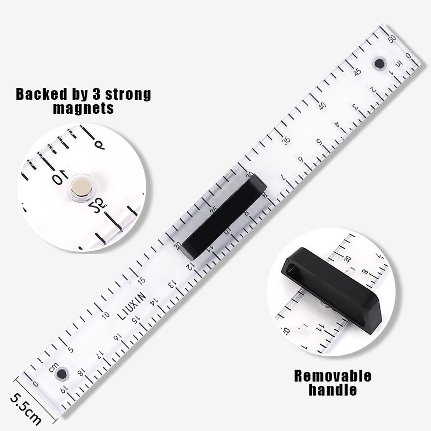 Magnetic Geometry Tool, Protractor, Triangle Rulers Easy Attachment Blackboard Measurement Kit, Teacher Board Protractor Multi-Purpose Kit Large (Transparent-3pc)