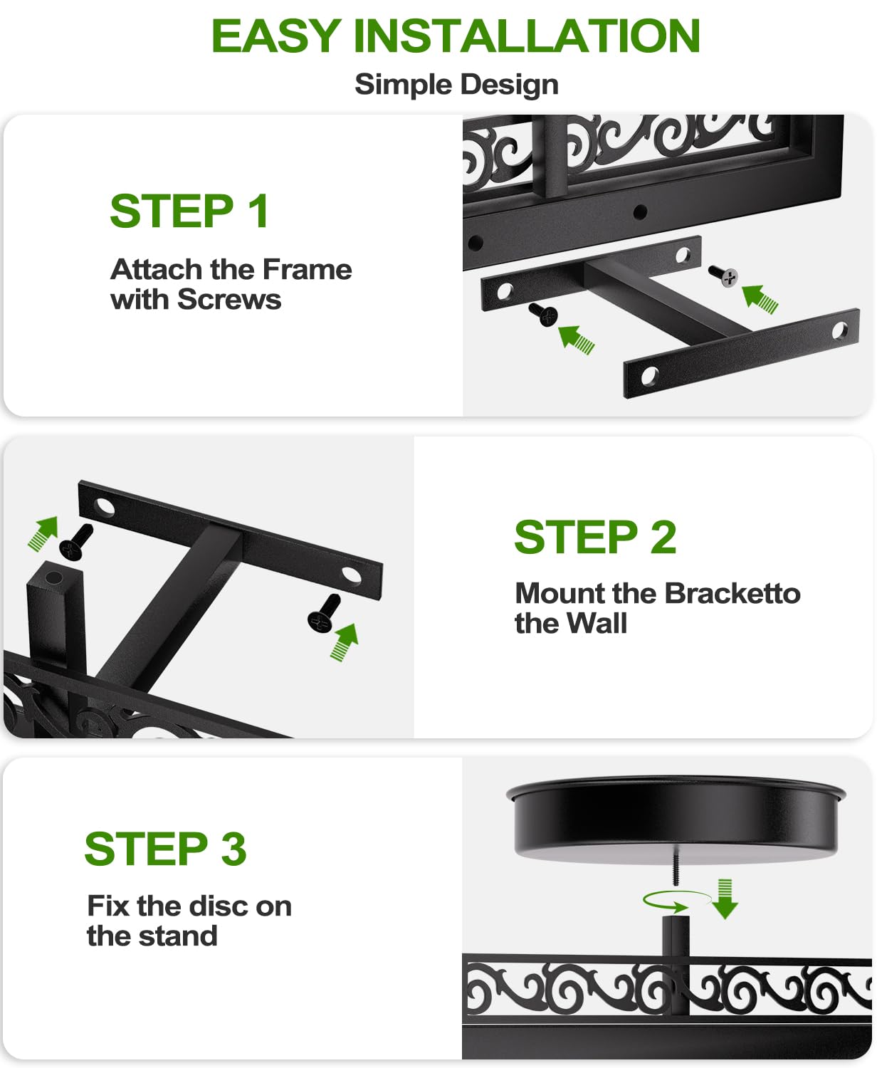 WGFKVAS Wall Plant Holder Set of 3, Picture Frame Plant Holder, Rustproof Holder Metal Modern Style Home Gardening Wall Decor for Living Room Bedroom, Entryway, Black