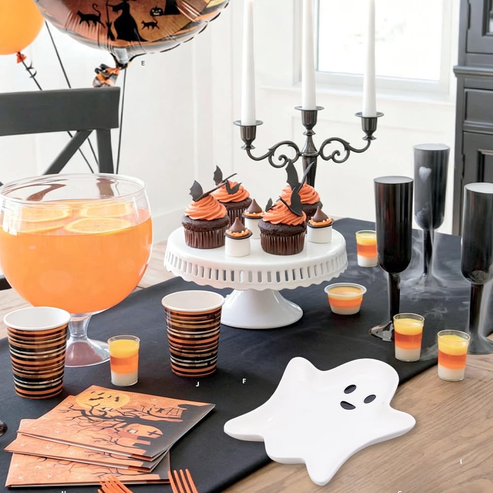 SUPERFINDINGS 2PCS Ceramic Spoon Rest Cooking 5.12"x4.45" Spoon Holder Halloween Ghost Jewelry Dish Tray Small Decorative Trinket Dish for Kitchen Bedrooms Living Rooms Small Items Storage