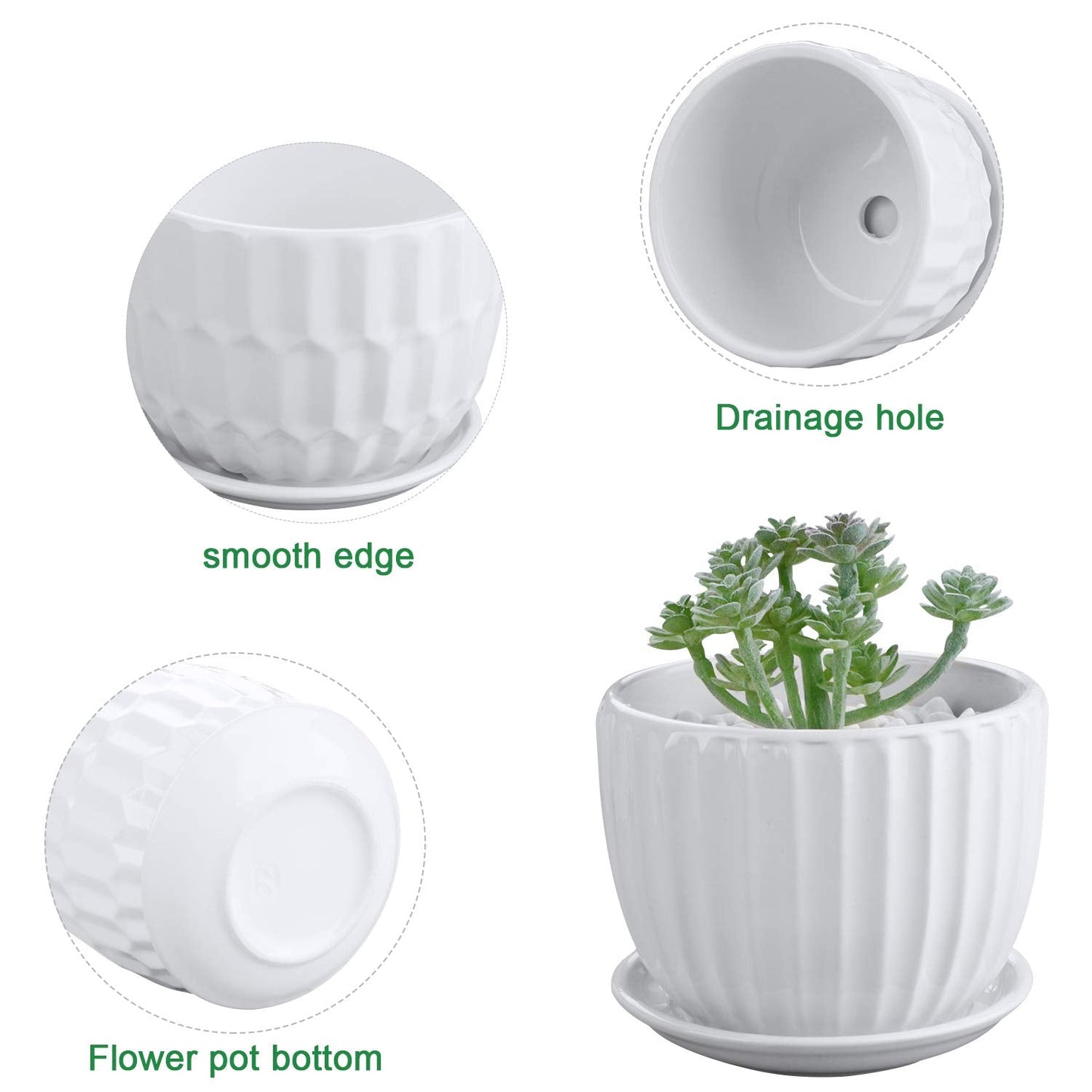 Brajttt Flower Pots, 4 Inch Cylinder Ceramic Plant Pots with Connected Saucer, Mini Ceramic Planters for Succulent and Little Snake Plants (6 Pack, White)