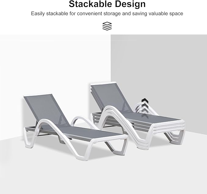PURPLE LEAF Patio Chaise Lounge Chair Set of 3 Outside Aluminum Plastic
