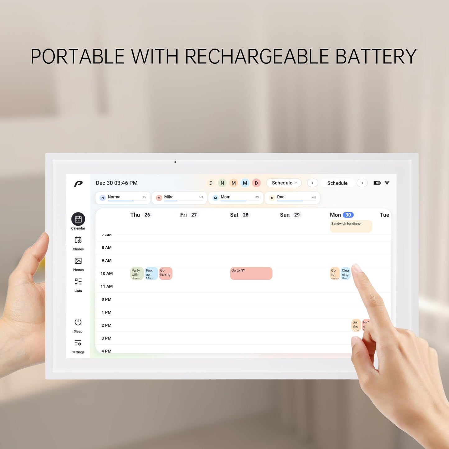 Digital Calendar, 15.6 inch Wall Planner & Chore Chart, Rechargeable Full HD Touchscreen Display, Portable Smart Family Organizer, Event Planner, Desk and Wall mountable, Perfect for Family Schedules - No Subscription (Free Magic Import)