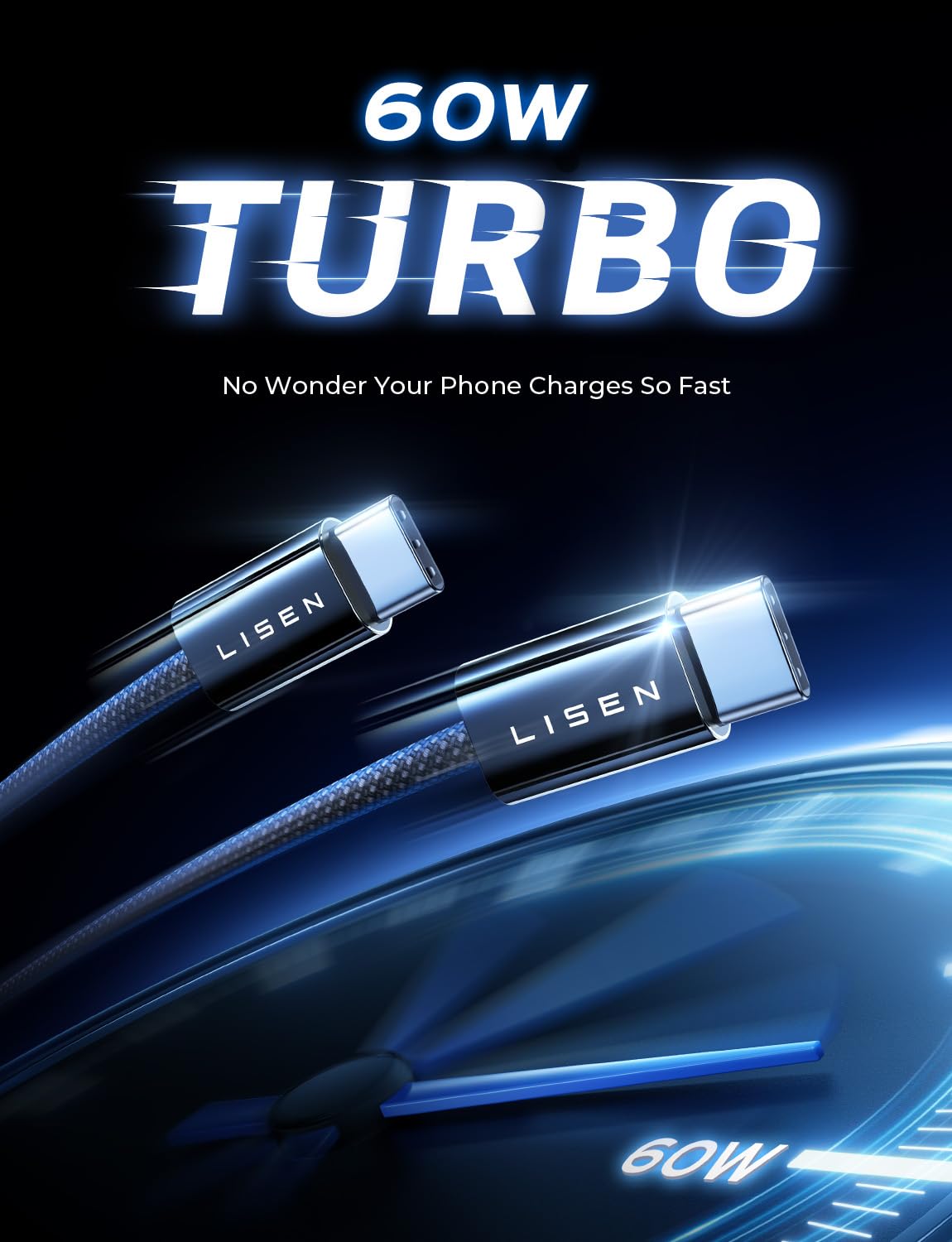 LISEN USB C Cable, 5-Pack [3.3/3.3/6.6/6.6/10FT] for iPhone 17 Charger Cord, 60W USB C to USB C Fast Charging Cable for iPhone 17 Air 16 15 Pro Max, Samsung Z Flip 7/S25/S24, Switch 2, iPad, MacBook