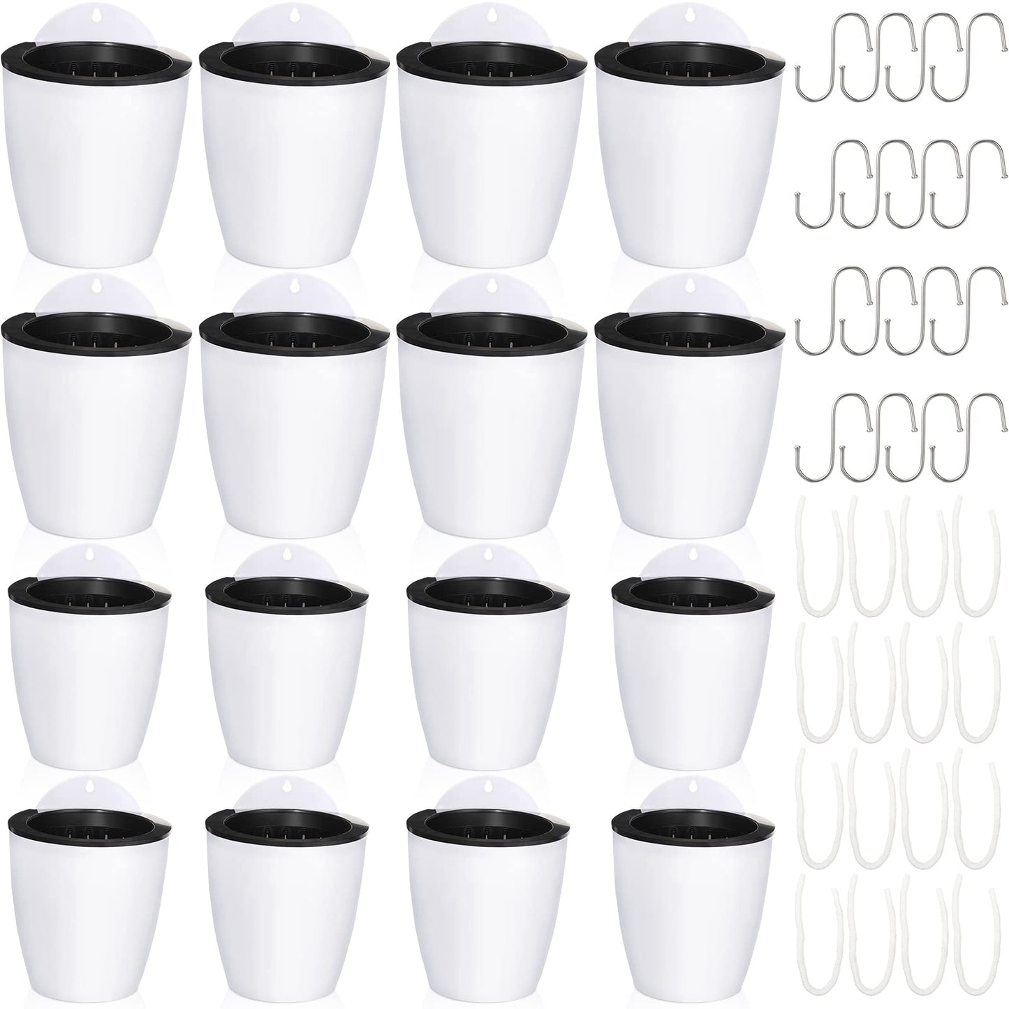 Amyhill 16 Pcs 5'' and 4.33'' Self Watering Hanging Planter for Indoor Plants Wall Planter with Hook and Absorbent Cotton Rope Wall Plant Holder Wall Mounted Planters White Flower Pots for Garden