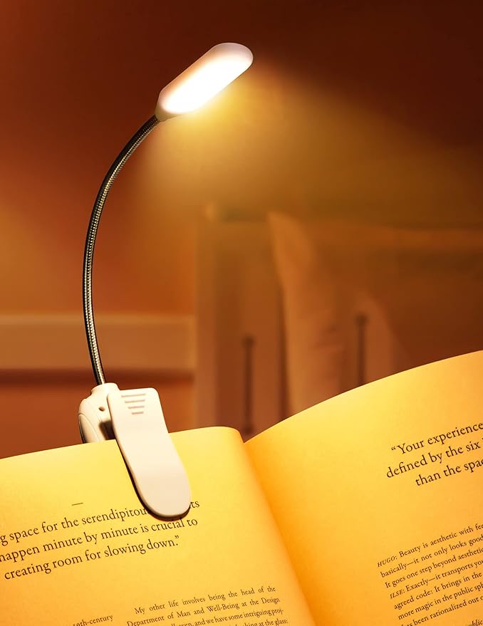 Monotremp Book Lights for Reading at Night in Bed, 80 Hours Runtime Rechargeable Reading Lights for Books in Bed, 3 Brightness Levels × 3 Color Temperatures, 1.3 oz Lightweight