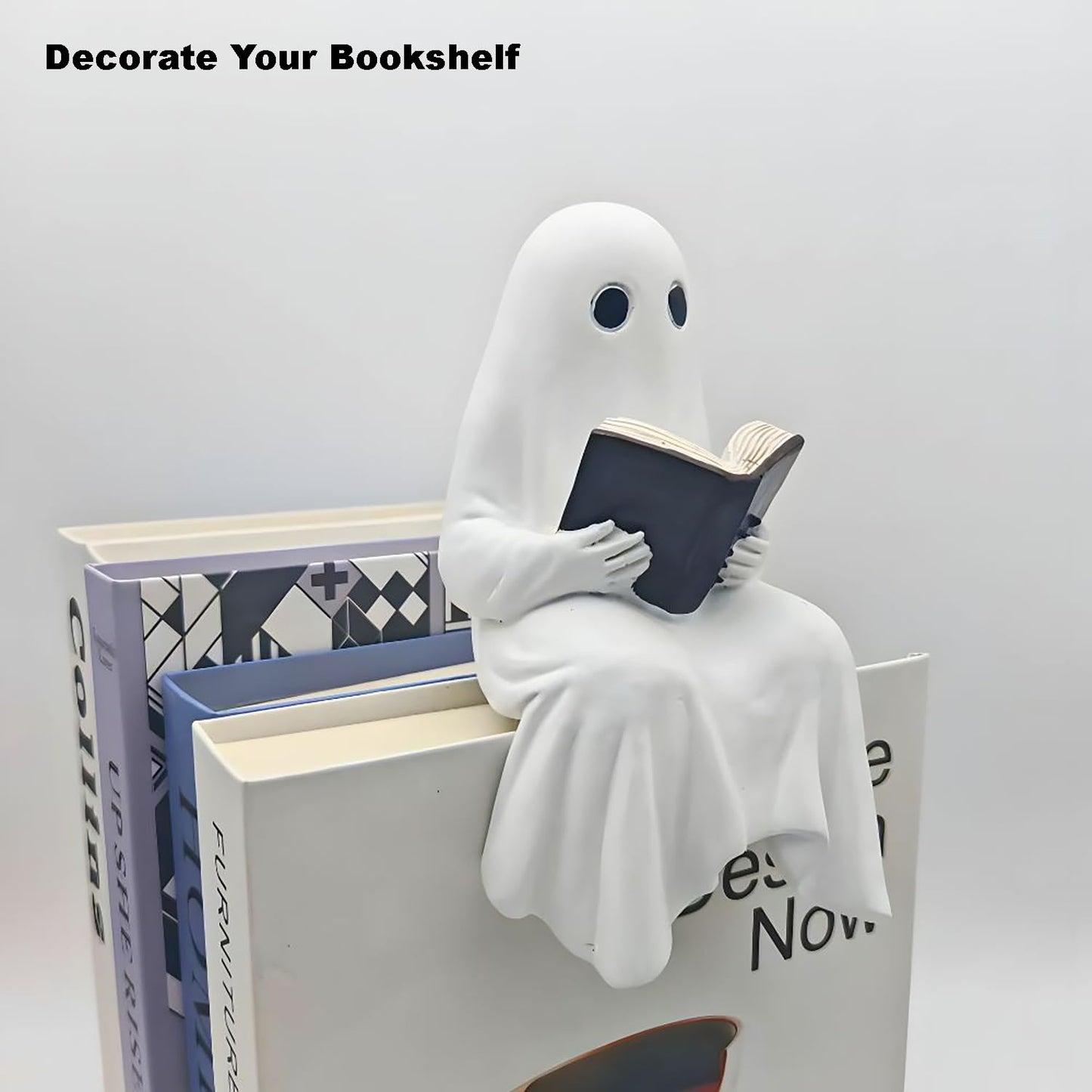 Qaoliffa Reading Ghost Figurine，Ghost Resin Ornament,Halloween Ghost Decorations for Desks, Bookshelves, and Living Rooms