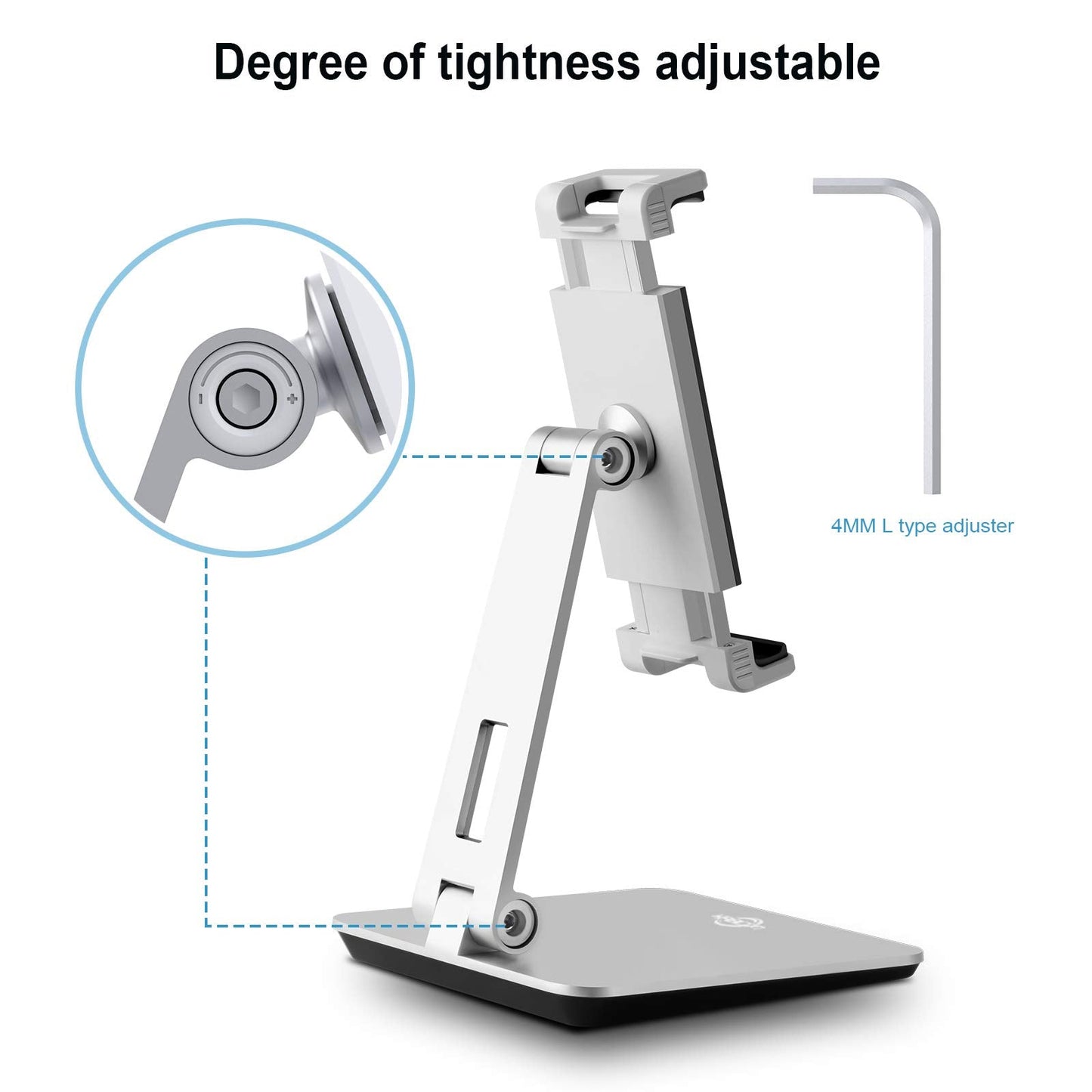 KABCON Tablet Stand Holder, Tightness Adjustable Multi-Angle Foldable Eye-Level Aluminum Solid Tablets Stands Dock for 4''-14''Tablets/Phone, iPad Series,Samsung Galaxy Tabs,Kindle Fire,Etc.