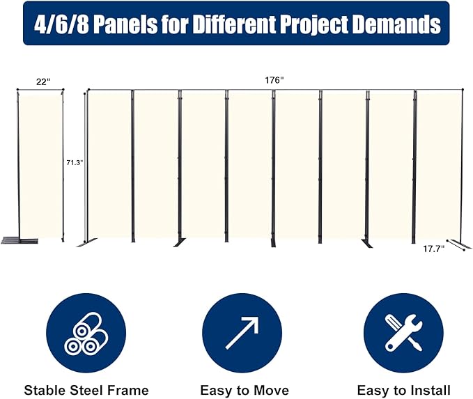 Room Divider 6FT Portable Room Dividers and Folding Privacy Screens, 8 Panel
