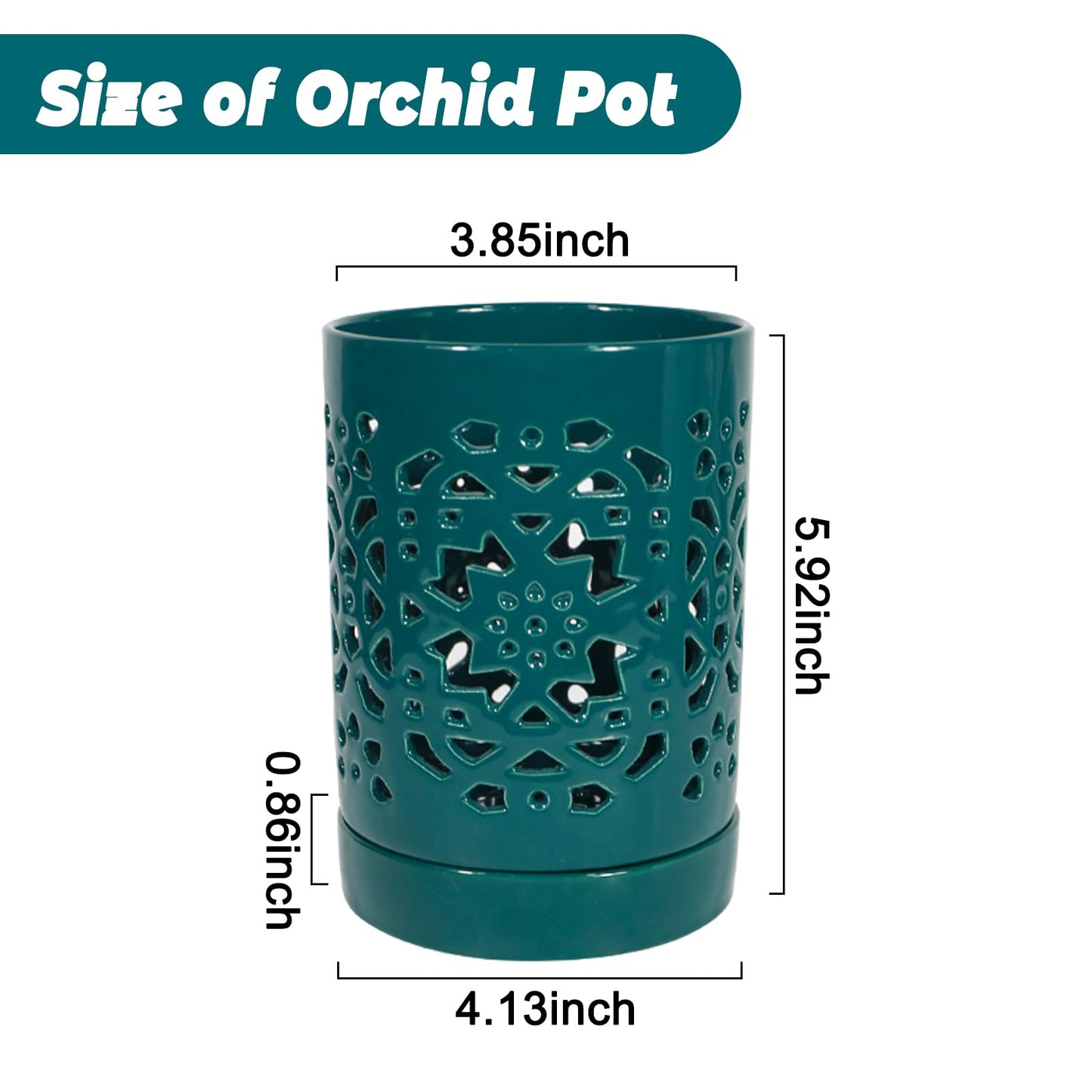 Exzzauk 4 Inch Orchid Pots with Holes, Garden Ceramic Orchid Pots with Separate Saucer for Indoor Outdoor Repotting (Green)