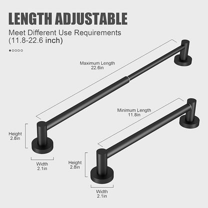 Honmein Towel Bar - Adjustable 304 Stainless Steel Towel Holder for Bathroom (11.8inch-22.6inch) Sturdy and Rustproof Wall Mounted Towel Rack for Bathroom Accessories, Black…