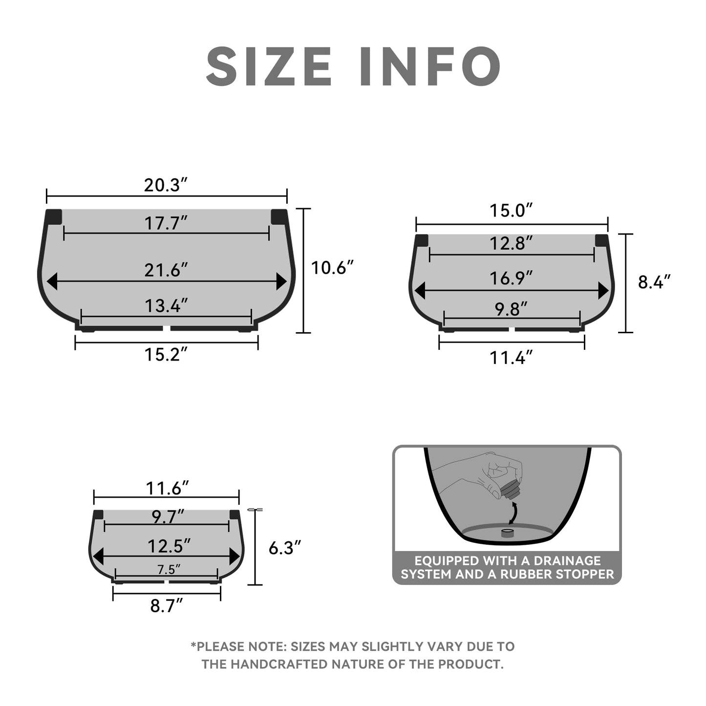 Kante 21.6",16.9",and 12.5" Dia Round Weathered Concrete Elegant Planters (Set of 3), Outdoor Indoor Garden Plant Pot with Drainage Hole and Rubber Plug for Home & Patio