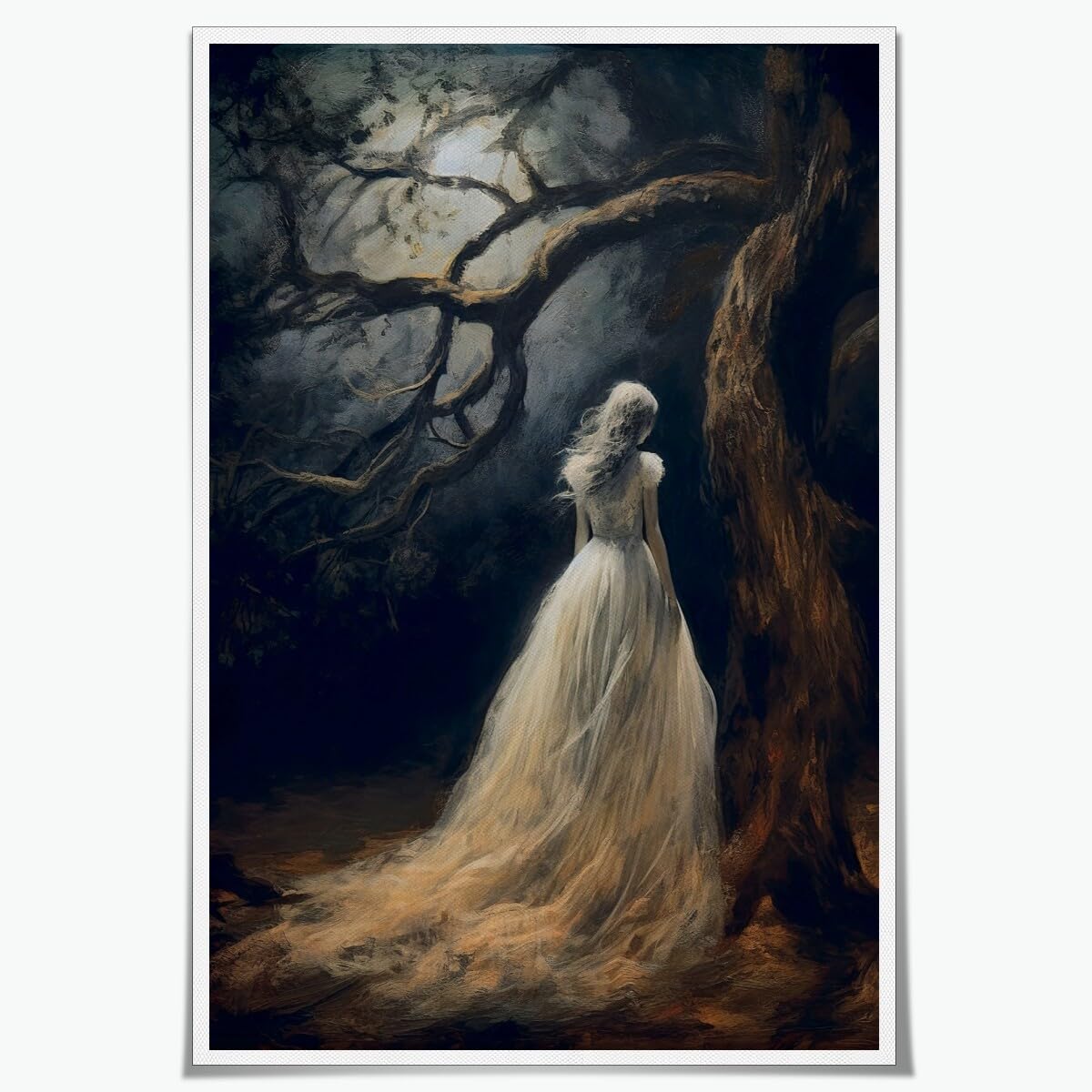 Gothic Home Wall Art The lost lady of the forest Dark Academia Art Canvas Prints Goth Spooky Painting Dark Rustic Wall Decor 12x18inch Unframed