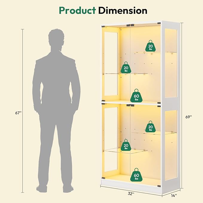 Lamtor 69-inch Glass Display Cabinet – Curio Cabinet