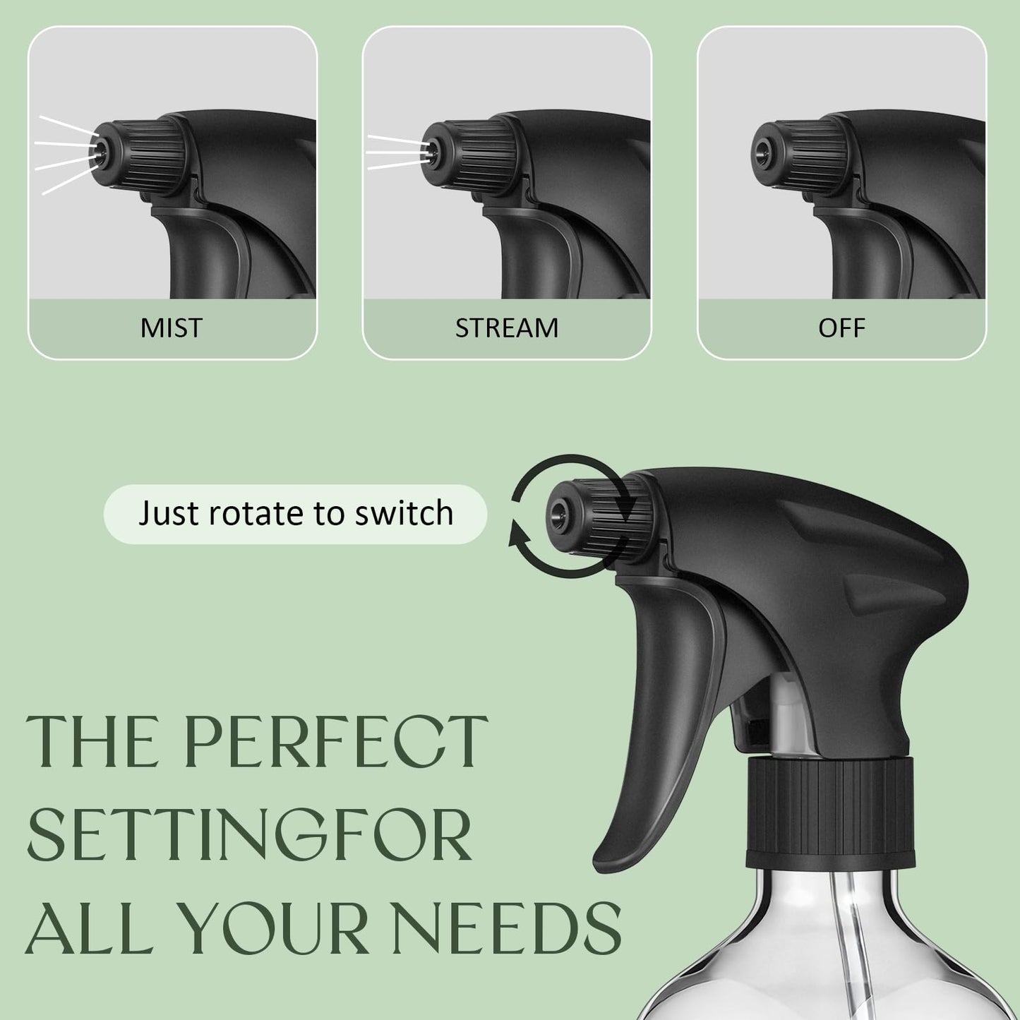 Baderke 2 Pcs Spray Bottle, 16 oz Plastic Spray Bottles for Cleaning 360° Upside Down Sprayer Bottles for Cleaning Solutions, Durable Nozzle W/fine Mist and Stream Setting(Clear)