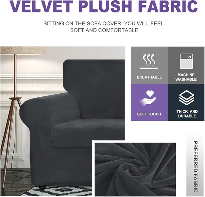 ZNSAYOTX Luxury Velvet Couch Cover 4 Piece Stretch Sofa Covers